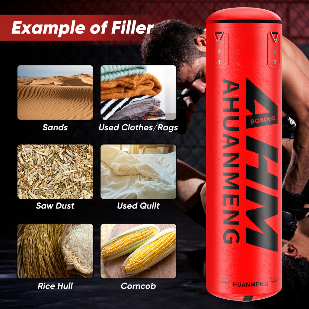 Punching Bag for Adults 4FT PU Heavy Boxing Bag Set Hanging Boxing Kit W/ Gloves, Red