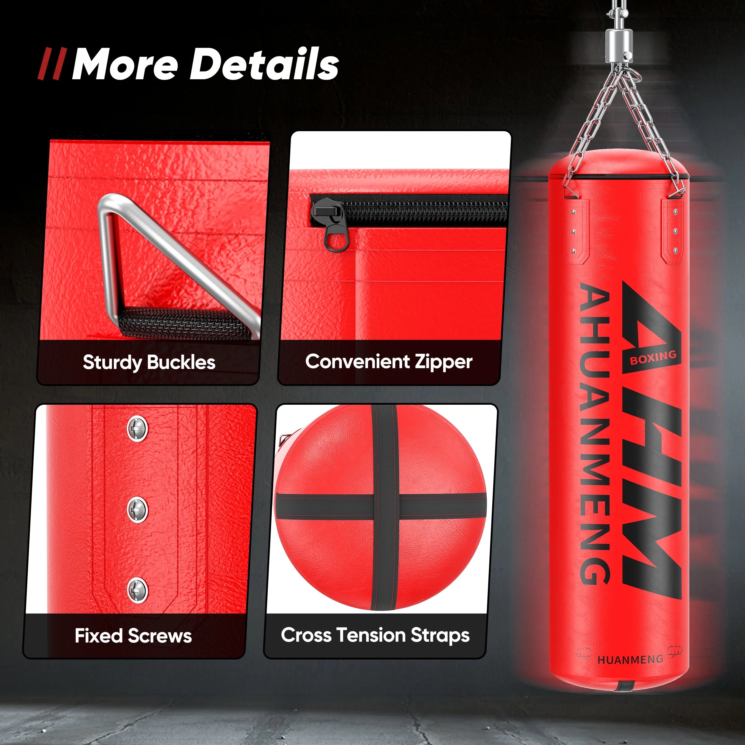 Punching Bag for Adults 4FT PU Heavy Boxing Bag Set Hanging Boxing Kit W/ Gloves, Red