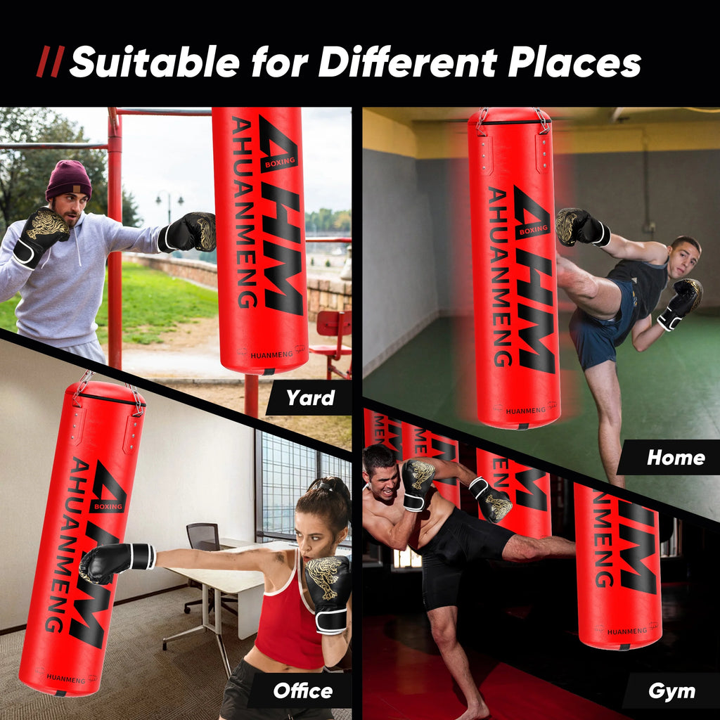 Punching Bag for Adults 4FT PU Heavy Boxing Bag Set Hanging Boxing Kit W/ Gloves, Red