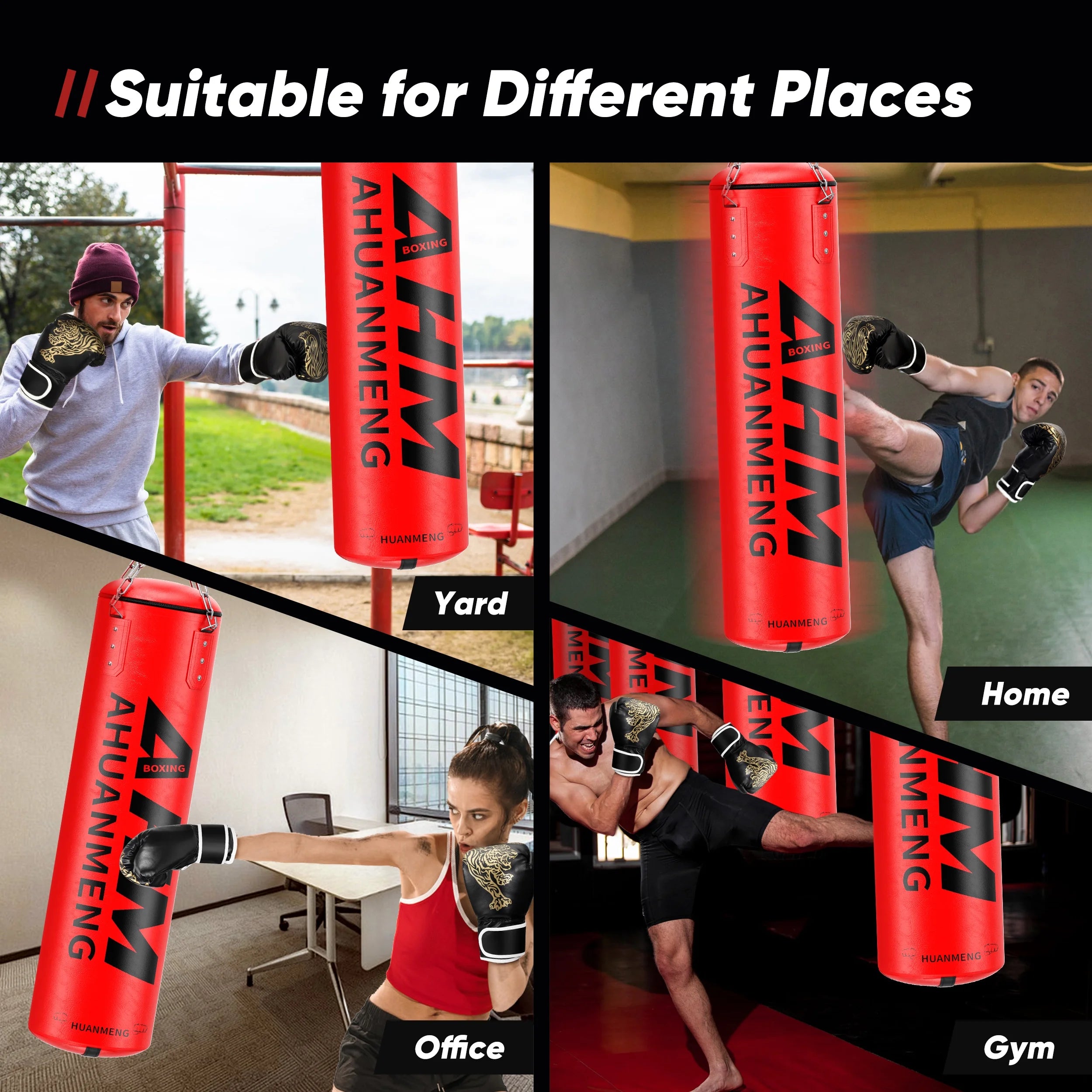 Punching Bag for Adults 4FT PU Heavy Boxing Bag Set Hanging Boxing Kit W/ Gloves, Red