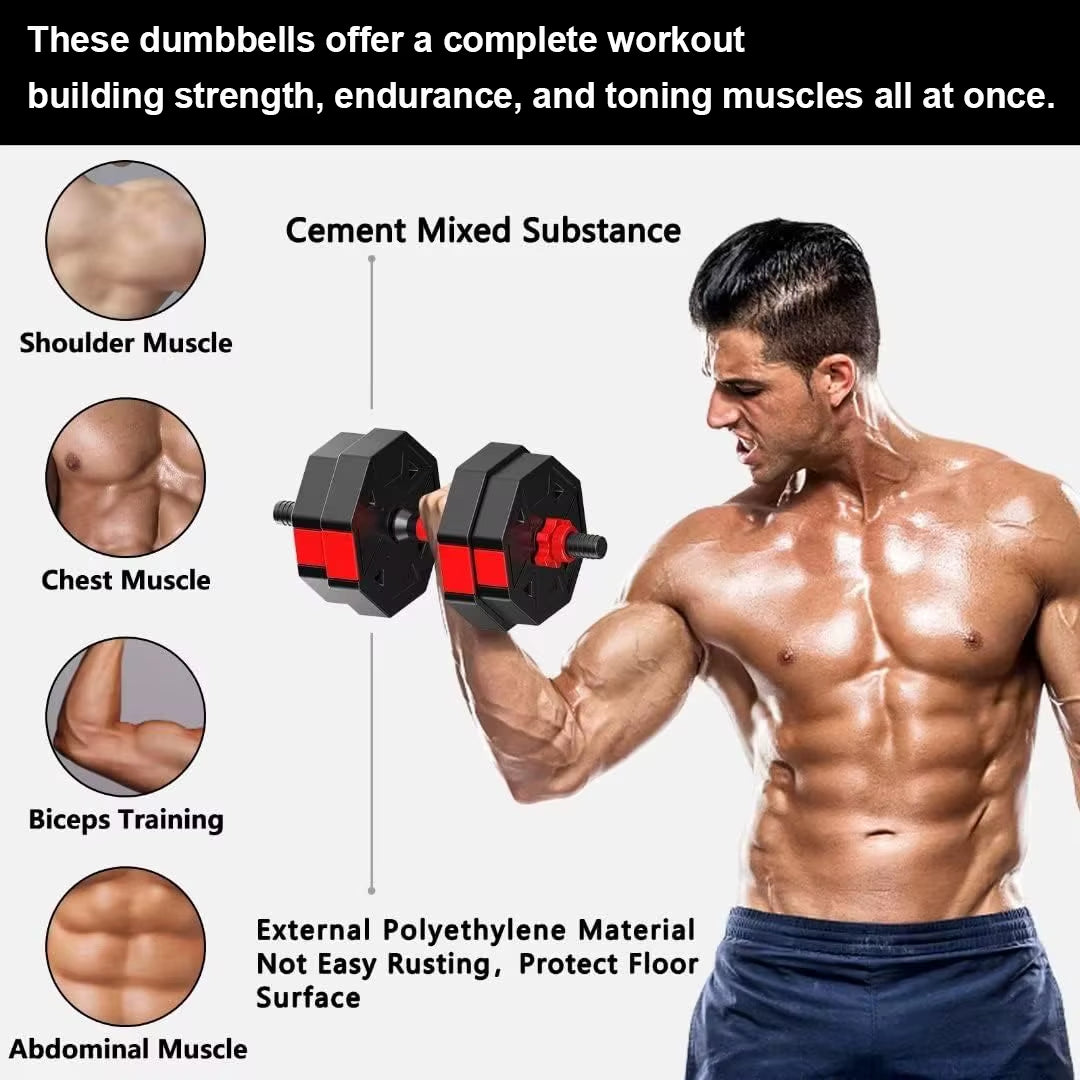 Adjustable Dumbbell to Barbell Fitness Set – 44Lbs Anti-Slip Grip, 3-In-1 Home Gym Strength Training Barbell Weight Set