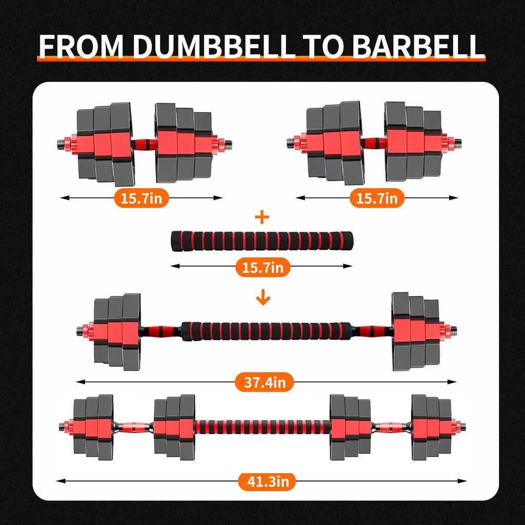 Adjustable Dumbbell to Barbell Fitness Set – 44Lbs Anti-Slip Grip, 3-In-1 Home Gym Strength Training Barbell Weight Set