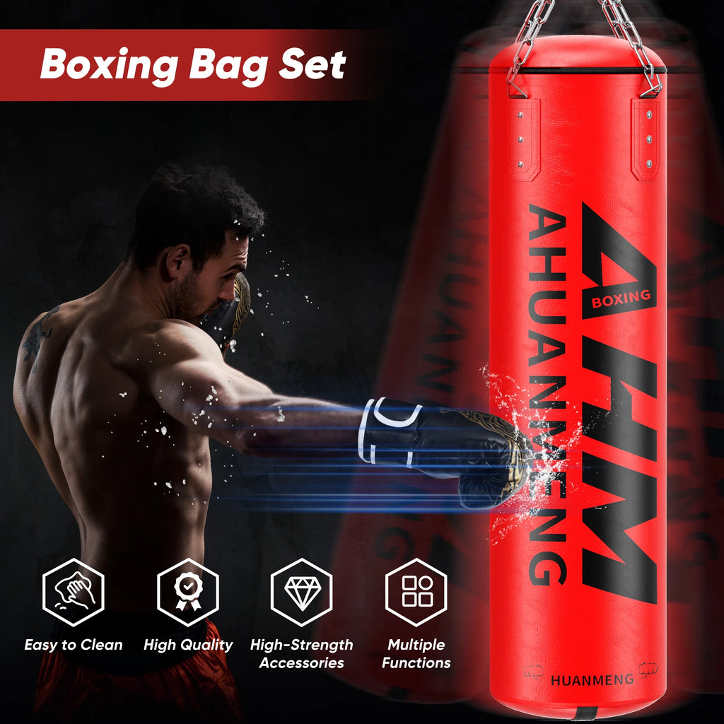 Punching Bag for Adults 4FT PU Heavy Boxing Bag Set Hanging Boxing Kit W/ Gloves, Red